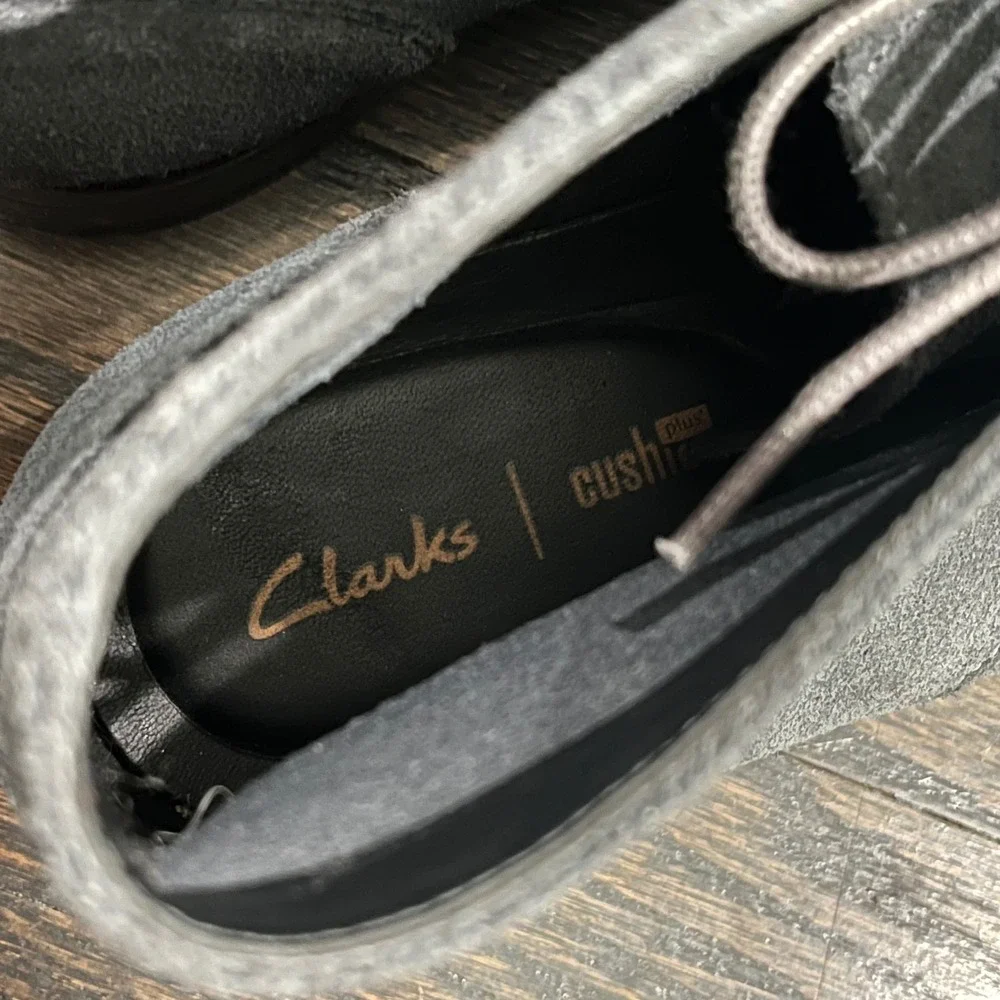 Clarks Flow Top Chukka Boots Mens 11 Blue Grey Suede Cushion Plus Desert Leather